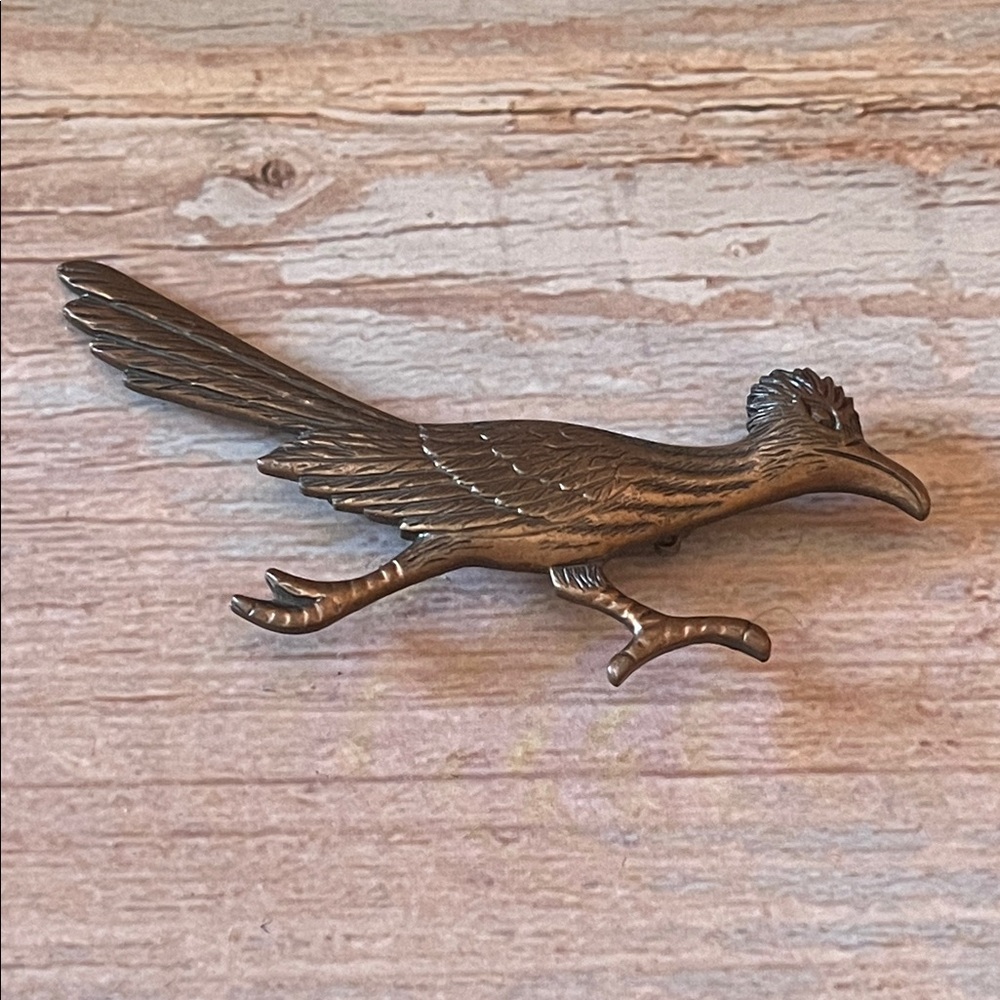 Vintage FORITT Roadrunner Brooch Copper Tone Metal Southwestern Style Pin